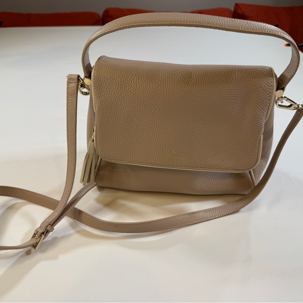 Kate Spade Taupe Pebbled Leather Crossbody Bag with Tassel